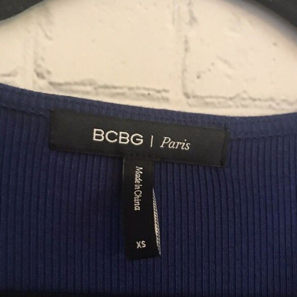 BCBG Women's Long Sleeve Ruched Dark Blue Dress with O-Ring at Bust-Line Size XS - Picture 5 of 6